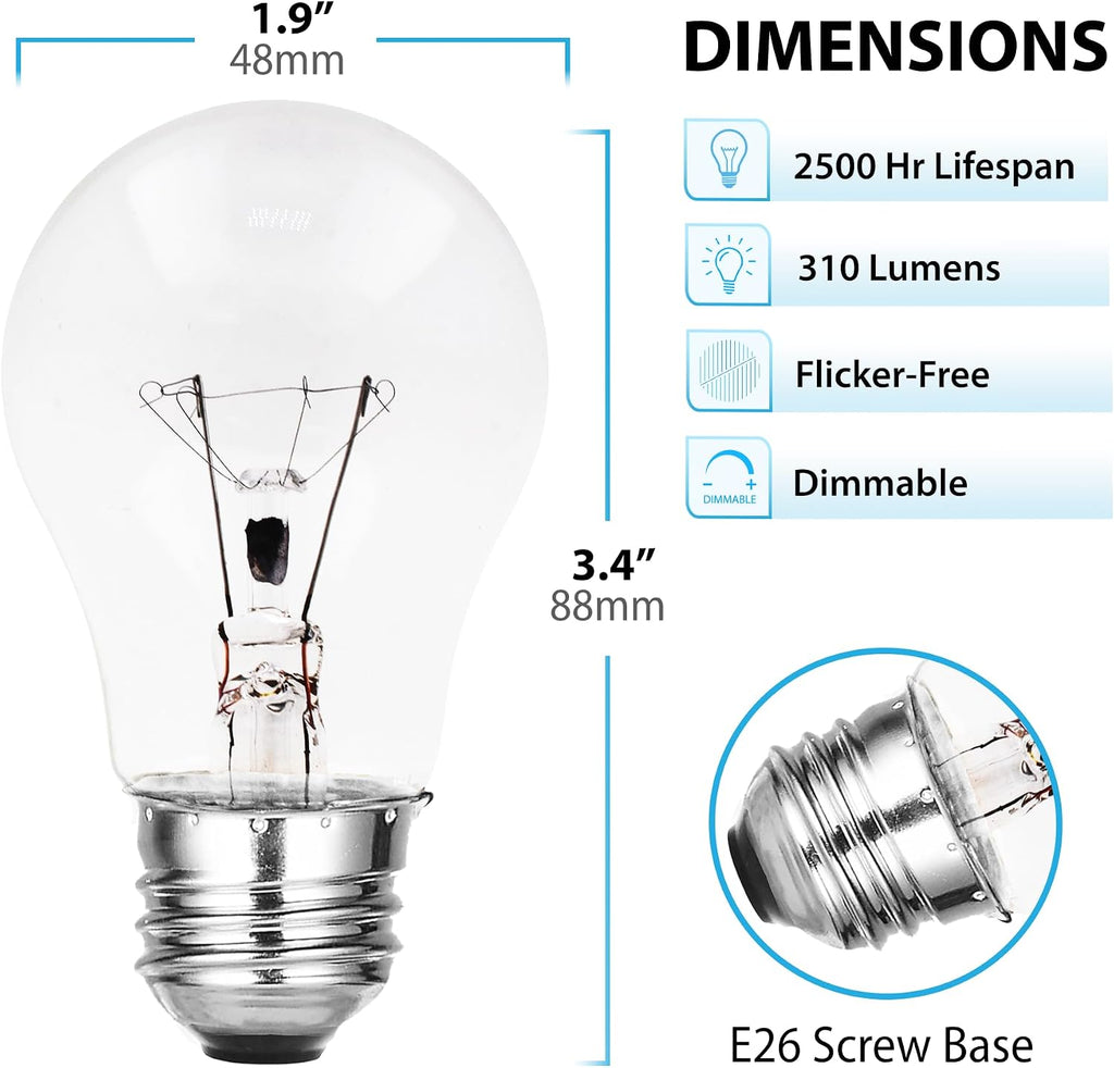 Clear E26 A15 Incandescent 40w Appliance Light Bulbs