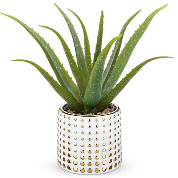 Artificial Succulent Aloe Plants 14.2 Inch Large Faux Succulents with Ceramic Pot Fake Aloe Potted Plant Indoor