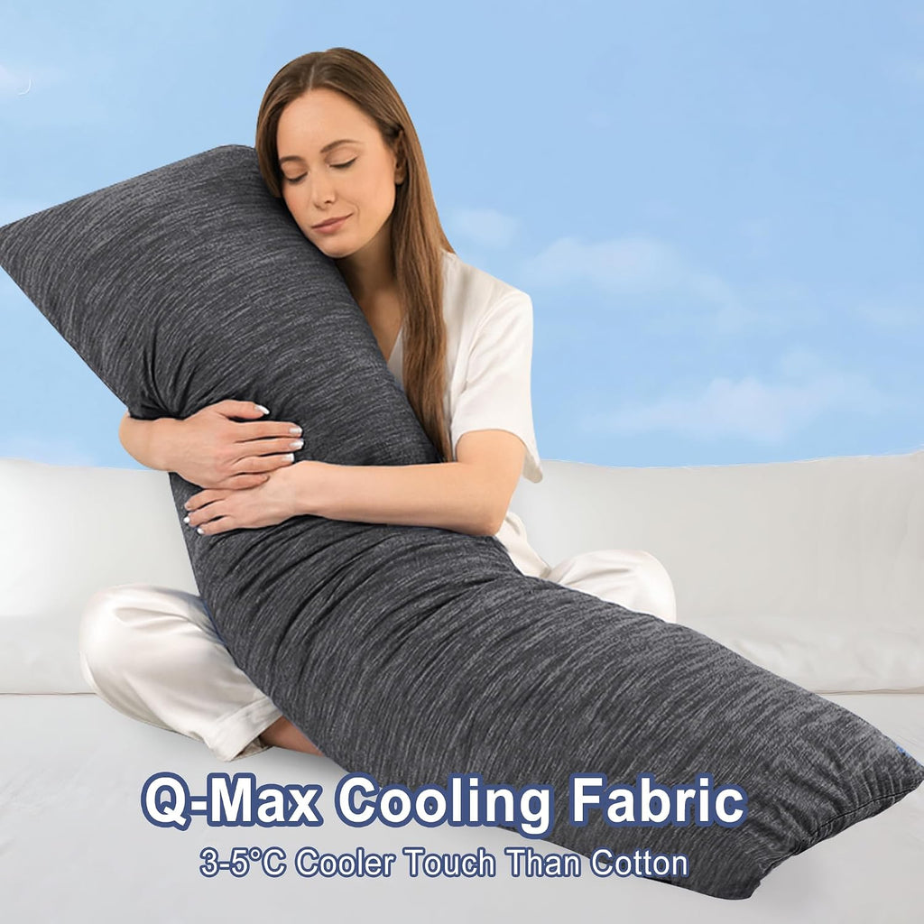 Cooling Body Pillow for Adults, 20x54 Inch Grey - Shredded Memory Foam Body Pillow with Removable & Adjustable