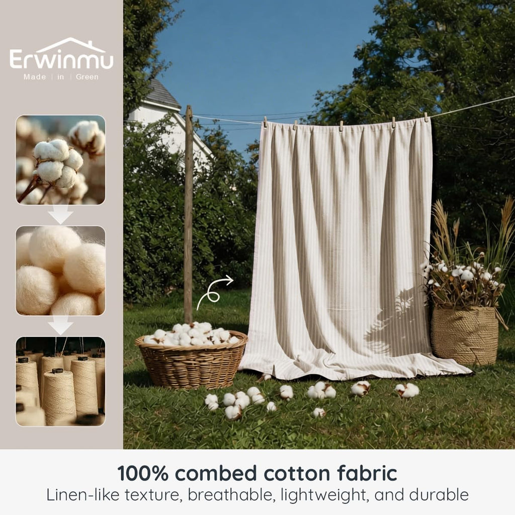 Duvet Cover Set, 100% Washed Cotton Striped Duvet Cover Linen Like Textured Bedding Set, Classic Tannish