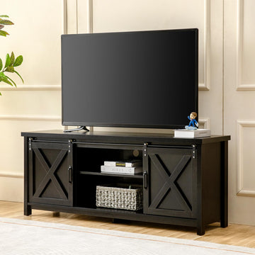 Farmhouse TV Stand with Sliding Barn Doors, Media Entertainment Center Console Table for TVs up to 65", Rustic TV