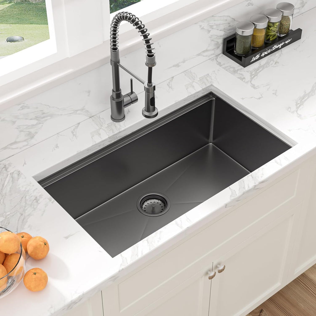 32 Undermount Sink Black Stainless 32" x19" Workstation