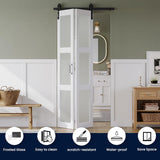 36in x 84in Bifold Barn Door, Frosted Glass Barn Door with Hardware Kit Included, Pre-Drilled Holes 