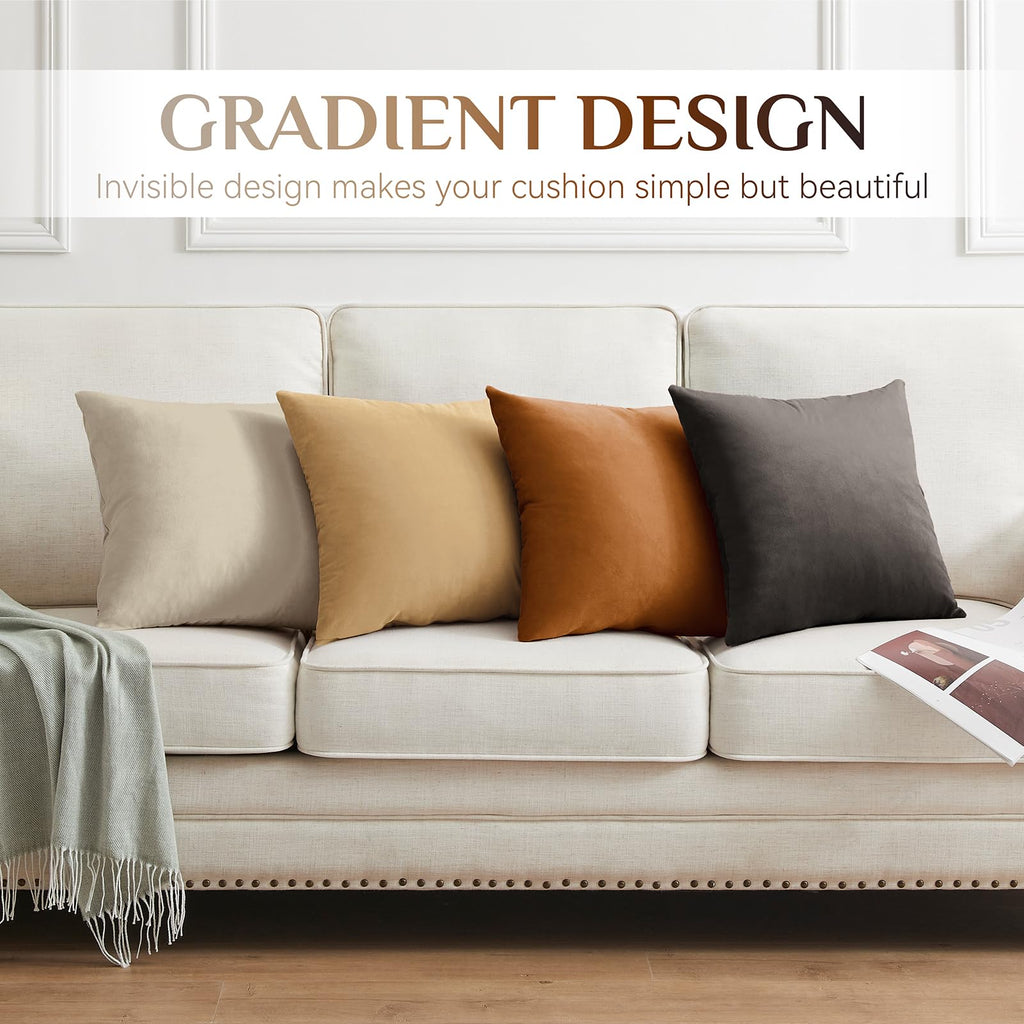 Velvet Throw Pillow Covers 18x18 Set of 4, Sand Gradient