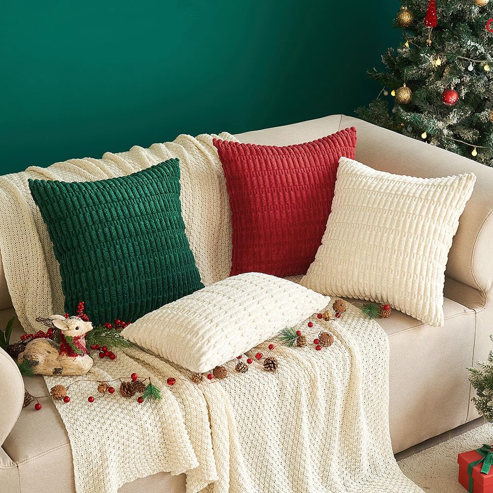 Pack of 2 Corduroy Decorative Lumbar Throw Pillow Covers 20x12 Inch Soft Boho Striped Pillow Covers Modern Farmhouse