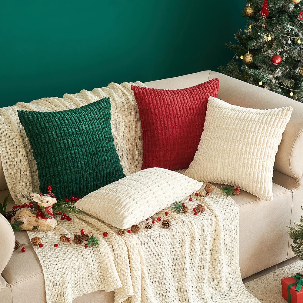 Corduroy Decorative Throw Pillow Covers 20x20 Cream White Pack of 2