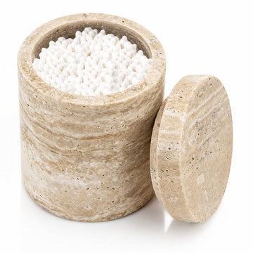 Natural Marble Canister, Cotton Swab Holder with Lid, Marble Toothbrush Holder Qtip Holder Storage for Cotton Swab
