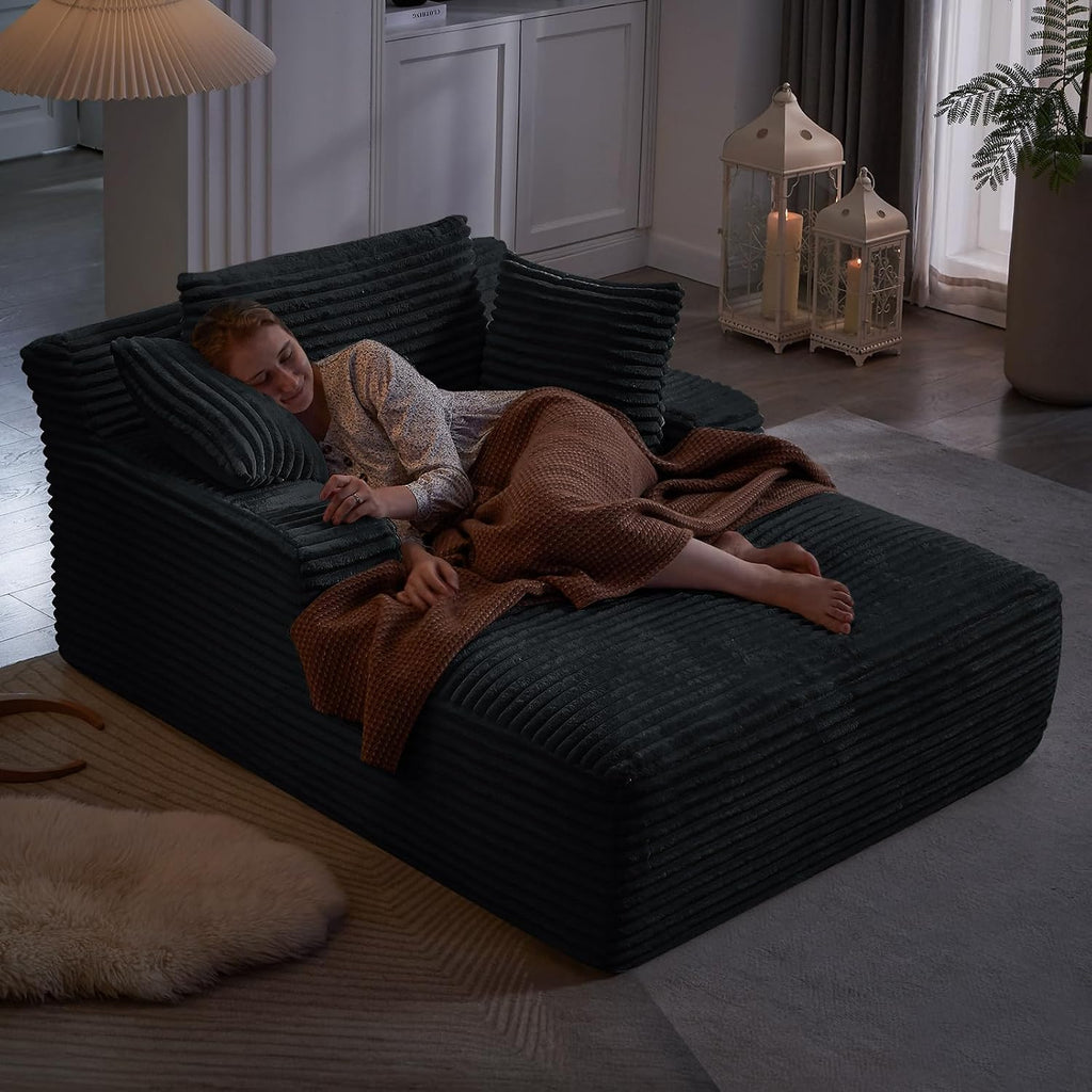 Oversized Chaise Lounge Chair Indoor,50" W Upholstered Corduroy Sofa with 3 Pillows,Comfy Fluffy Cloud Couch,Modern