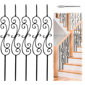 5 Pack 44" S Scroll Hollow Iron Balusters WT03