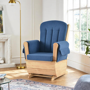 Glider Rocking Chair for the Nursery with Ottoman, 3A Solid Rubberwood Frame, Smooth-Gliding Rocking Chair Easy to