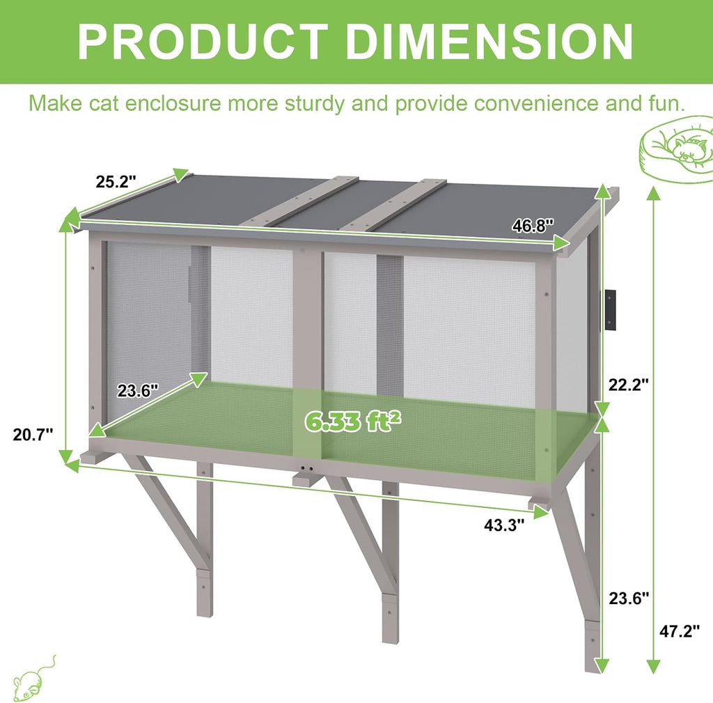 46.8" L Cat Window Box, Outdoor Enclosure for Indoor Cats, Wooden Window Catio for 1-3 Cats, Cat Wall-Mounted Perch