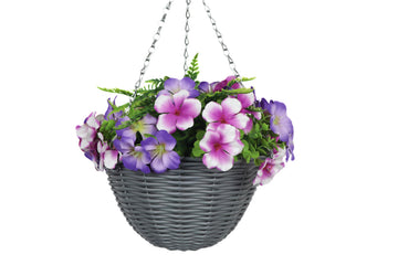 Artificial Hanging Flower Plant with Basket for Spring Summer Outdoor Decoration, Low-Maintenence Beautiful Petunia