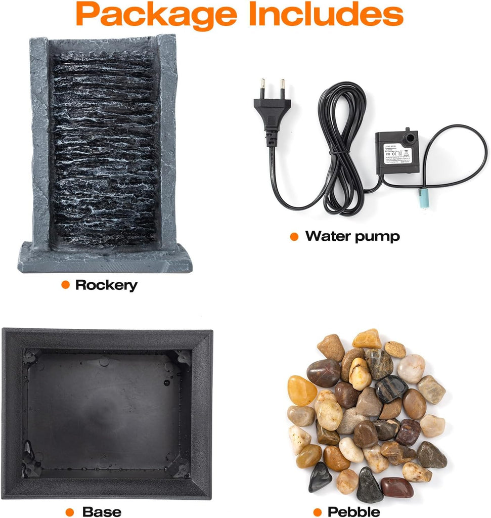 Tabletop Fountain Indoor Waterfall Rock Fountain LED-Lights Water Feature Waterfall for Modern Home and Office Indoor