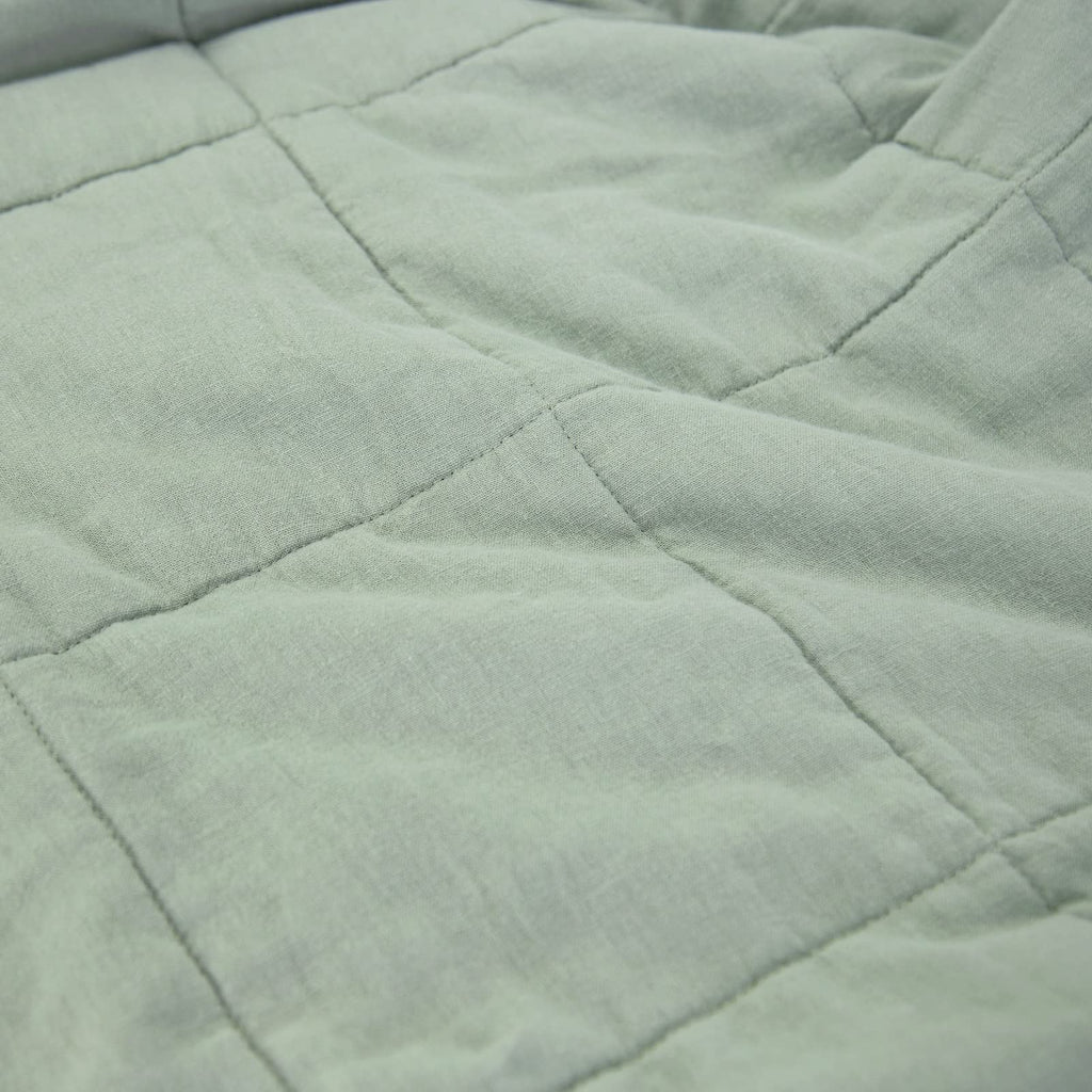 Stonewashed Linen Blend Box Stitch Quilt and Matching Pillow Shams 3pcs Set, Sage Color