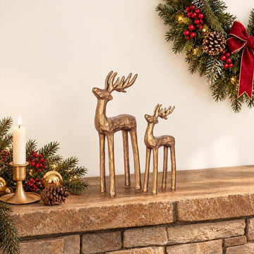 Gold Reindeer Christmas Decor: Set of 2 Iron Reindeer Figurines