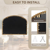 36x28 Inch Wide Arched Wall Mirror with Bold Antique Gold Beaded Frame, Decorative Mantel Mirror for Fireplace or