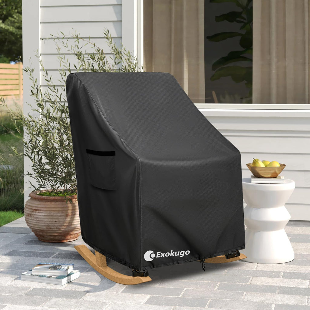 Outdoor Rocking Chair Cover, 600D Heavy Duty Waterproof Patio Chair Cover with 4 Buckle Straps, Air Vents and