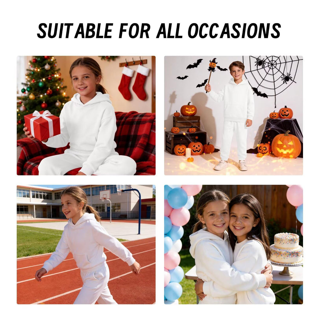 Girls Boys 2 Piece Tracksuit Athletic Sweatsuits Sets,White