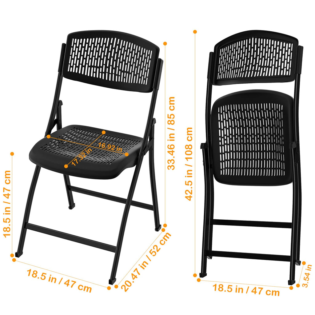Folding Chairs Black Foldable Chairs with Breathable Mesh Seat and Sturdy Metal Frame for Indoor and Outdoor Party