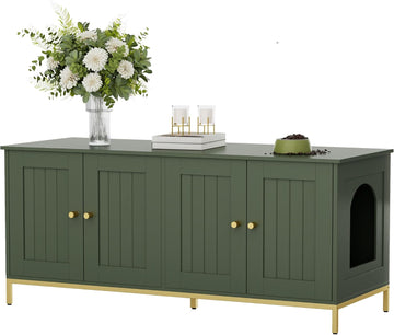 47.2" L Cat Litter Box Enclosure for 2 Cats, Green and Gold