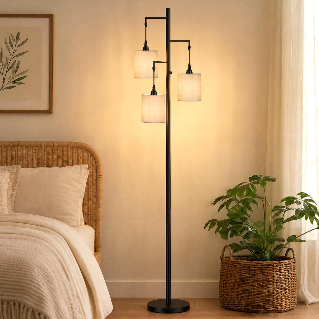 70'' Tall Floor Lamp, 3-Light Black Standing Lamp