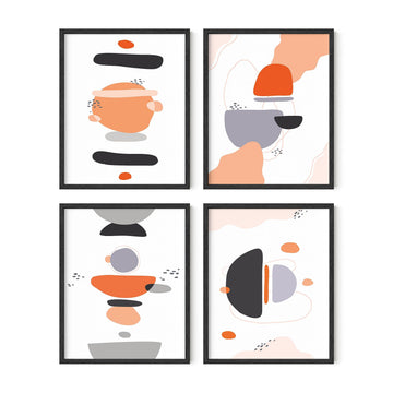 Minimal Abstract Art Set of 4 - Modern Geometric Wall Prints, Abstract Painted Shapes, Minimalist Wall Decor (Black