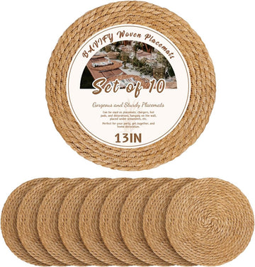 13" Round Woven Placemats Set of 10, Plate Chargers for Dining Table | 13 Inch Place Mats Set of 10, Wicker Chargers