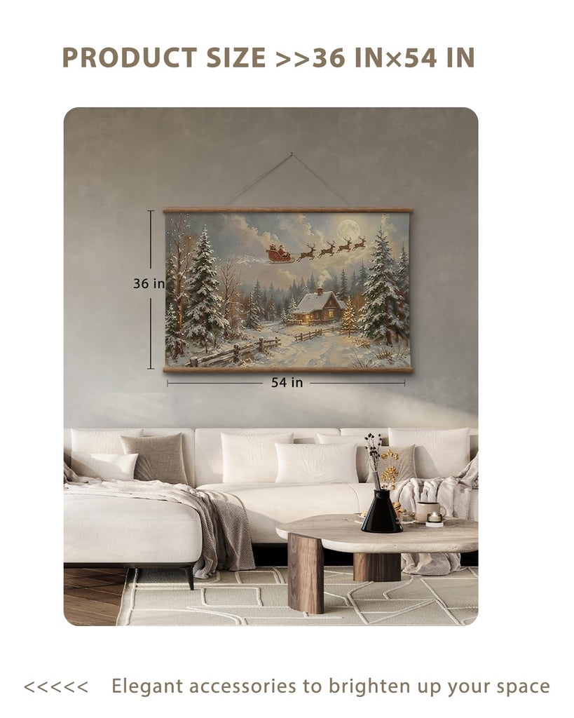 Extra Large Christmas Wall Art, Santa's Sleigh and Reindeer 54x36