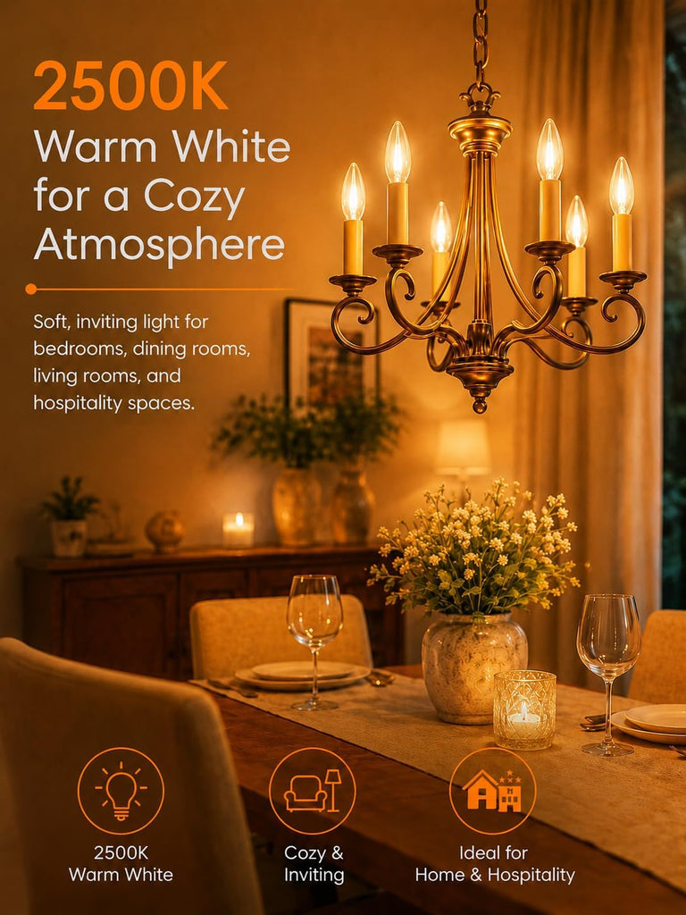 E12 60 Watt Incandescent Candle Light Bulbs, Chandelier Light Bulbs for Ceiling Fan, Vanity, Outdoor - Warm White