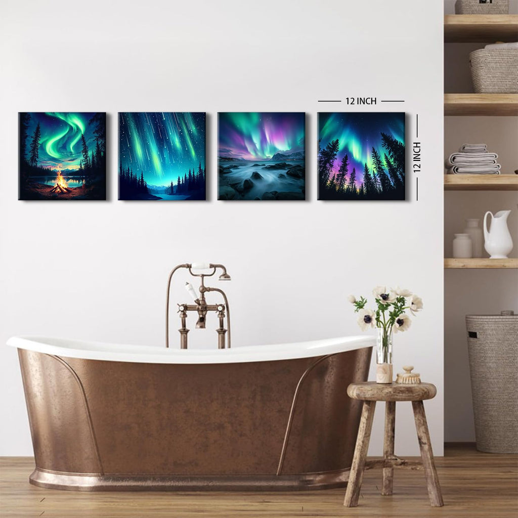 Northern Lights Wall Art Aurora Mountain Scenery Pictures Wall Decor Colorful Forest Landscape Canvas Prints