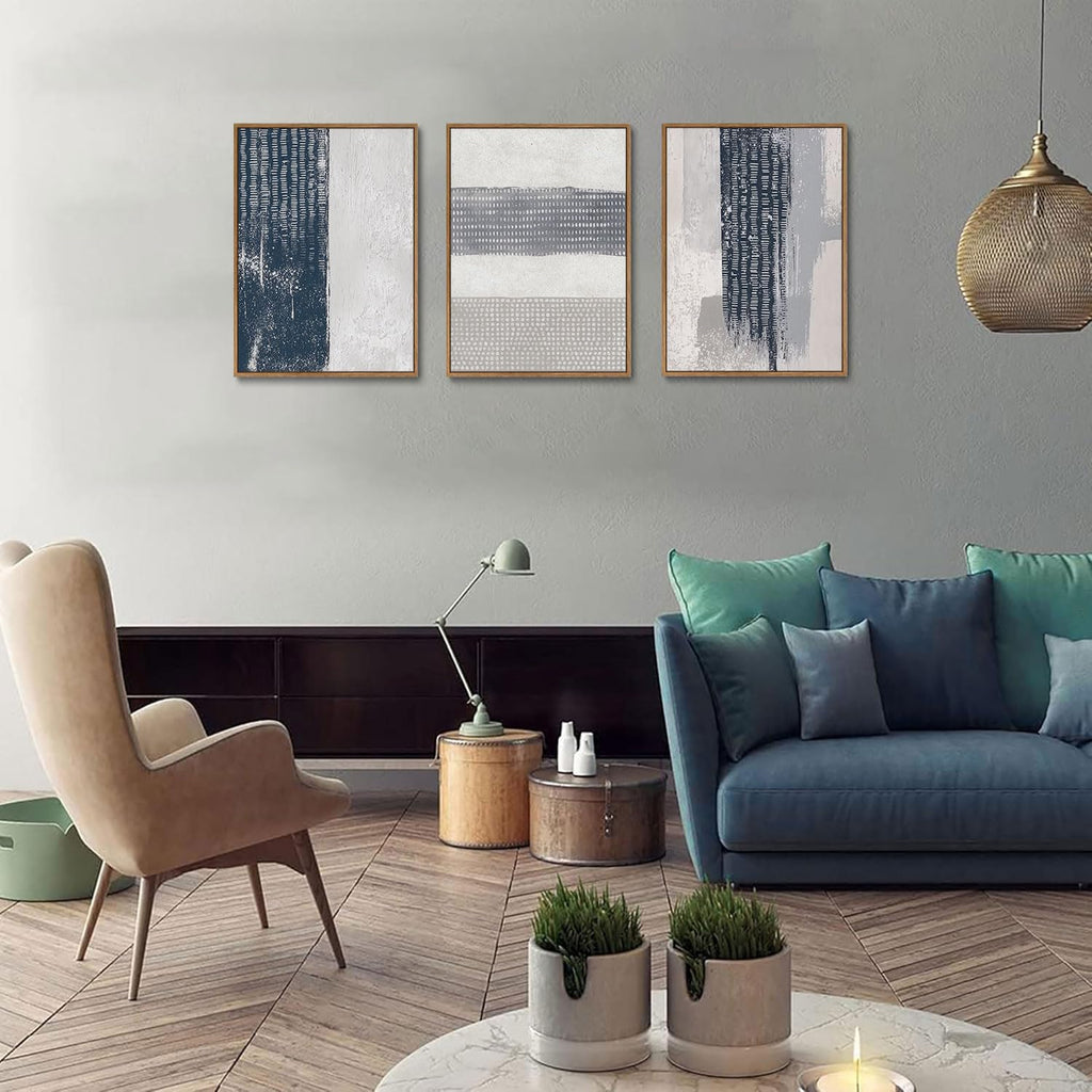 3 Piece Framed Wall Art Abstract Wall Decor Navy Blue Texture Pictures Modern Minimalist Canvas Art Large Luxury