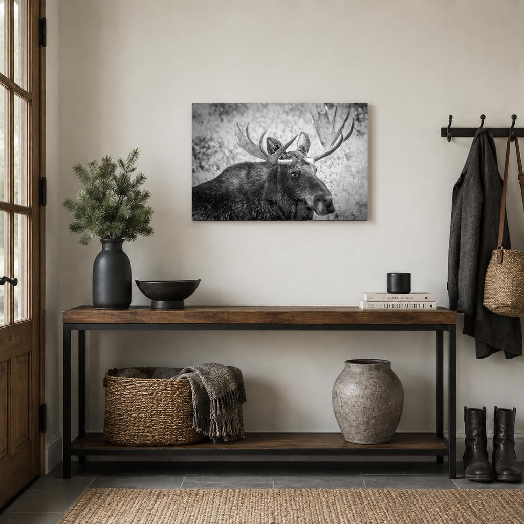 Black and White Moose Wall Art Large Wildlife Canvas Print Rustic Cabin Lodge Decor Giclee Moose Picture Bedroom