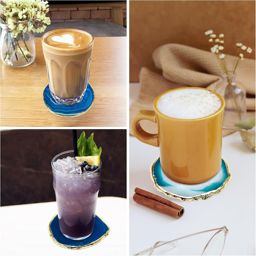 Agate Coasters Crystal Drink Coasters with Gift Box (Blue) - Set of 4