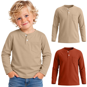 2 Pack Toddler Boys Cotton Long Sleeve Henley Top 2Color