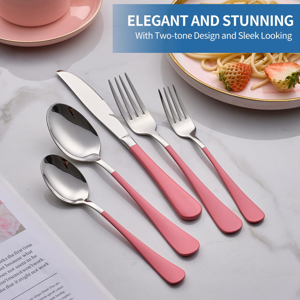 20-Piece pink Silverware Set, 18/0 Stainless Steel pink Handle Flatware Set, Service for 4, Modern Cutlery Set