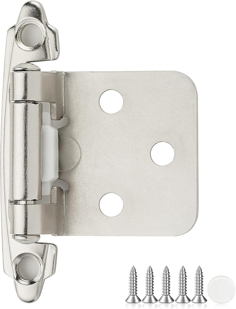 30 Pack 15 Pair Brushed Nickel Cabinet Hinges - 1/2 inch Overlay Kitchen Cabinet Hinges, Semi-Concealed Hinges, Self