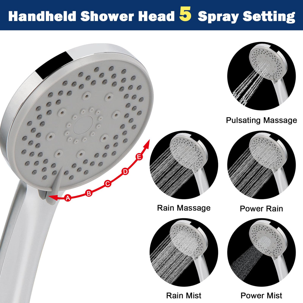 Shower Head with Hose, High-Pressure Stainless Steel 8'' Rain Shower and 5 Settings Handheld Shower Spray Combo with