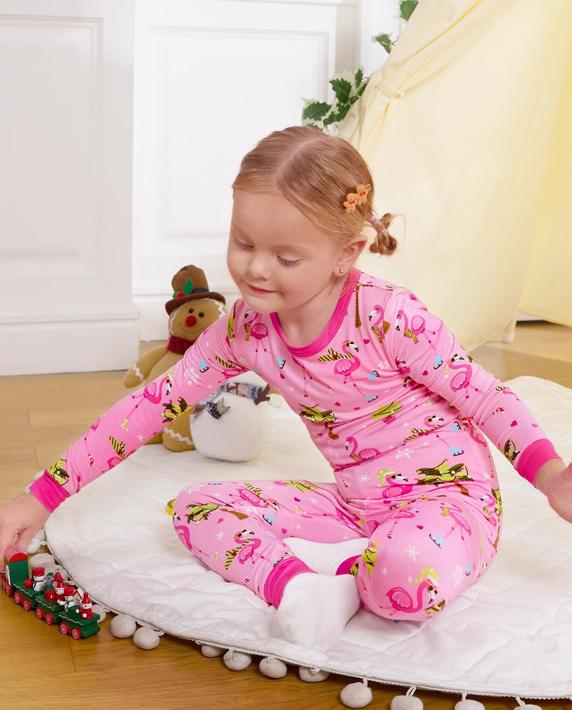 Bamboo Viscose Toddler Girls Kids Pajamas Merry Mingo Pjs Long Sleeve Snug fit 2pcs Soft Jammies