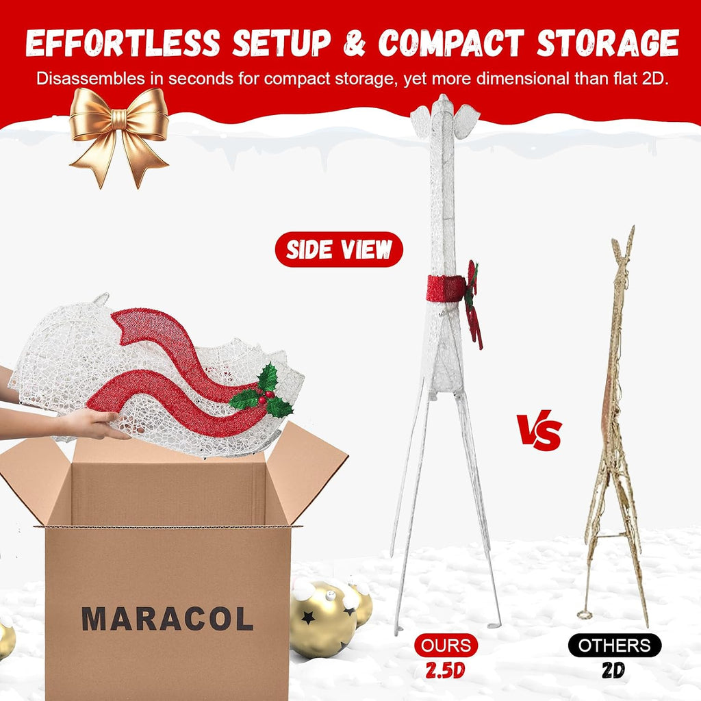 62" Reindeer Christmas Decor Outdoor, 3-Piece Lighted Reindeer Family-White