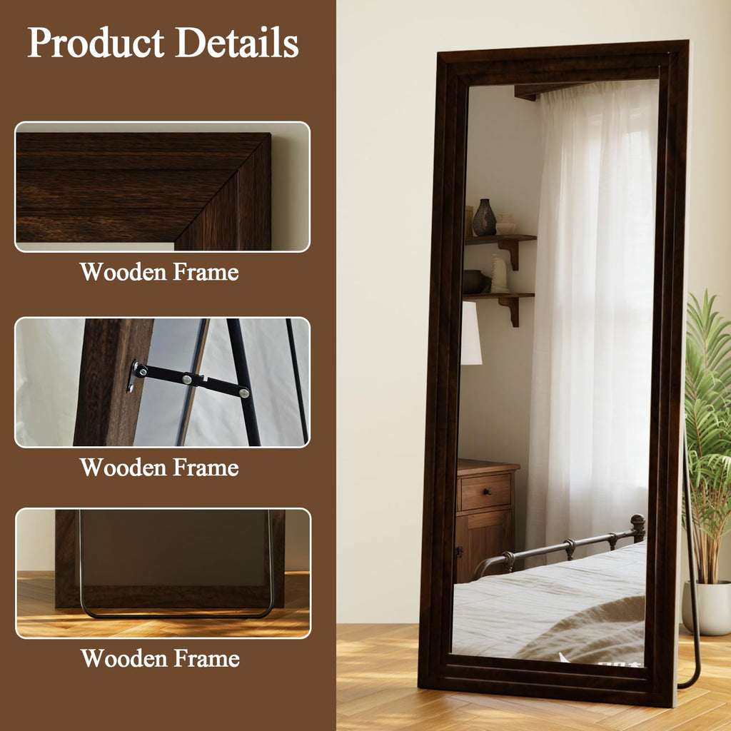 Full Length Mirror 71"X32", Walnut Large Floor Mirror with Solid Wood Frame