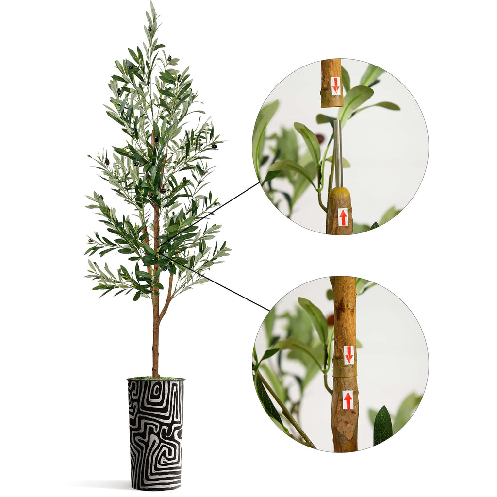 Artificial Tree in Modern Geometric Pattern Planter, Fake Olive Silk Tree for Indoor and Outdoor Home Decoration