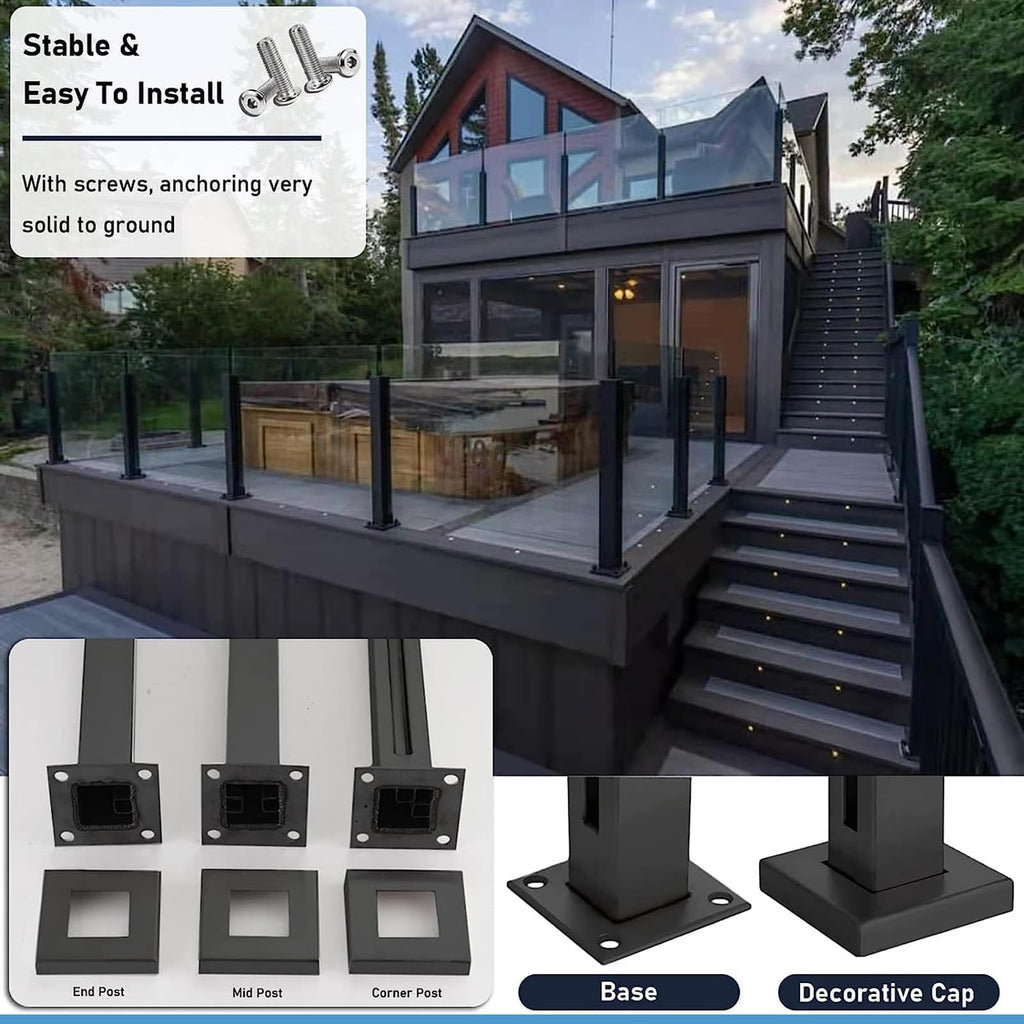 Heavy-Duty Glass Railing Post, 304 Stainless Steel Glass Railing with Spigot Slots & Sturdy Base, Balcony, Stairway