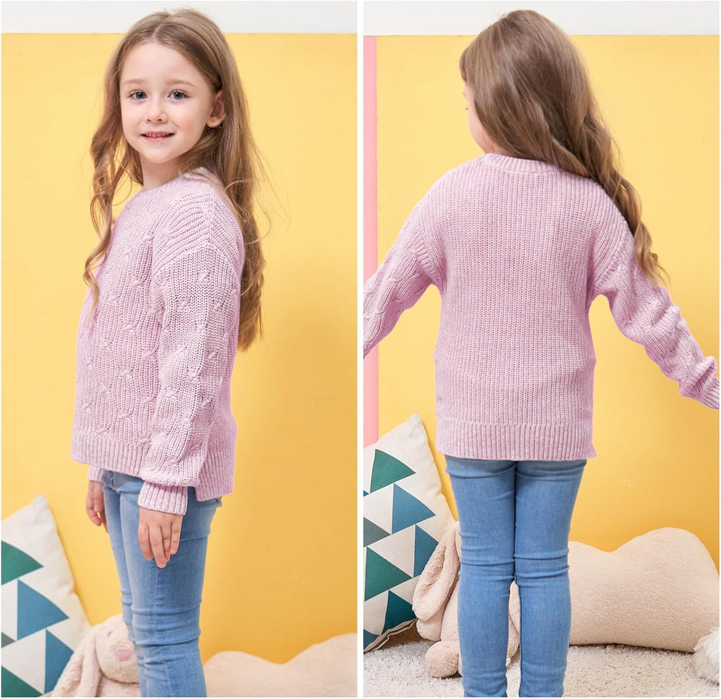 Sweaters Crewneck Long Sleeve Pullover Jumper Cotton Fall Chunky Fancy Cable Knit Sweater with Side Slit