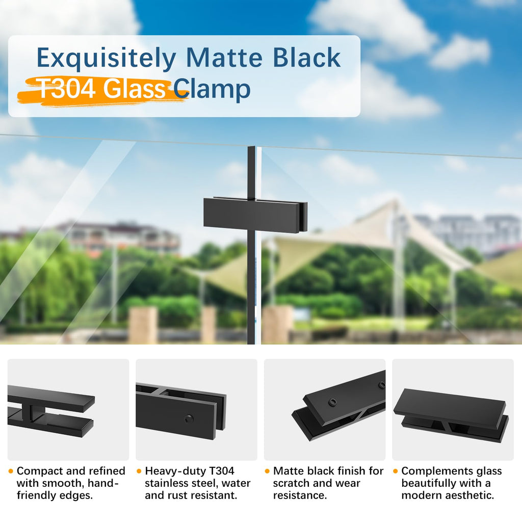 8 Pack Black Railing Glass to Glass Clamp, 180° Double Side Clamps