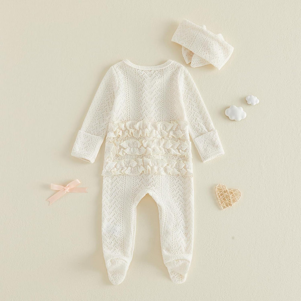 Newborn Baby Girl Footies Romper Ruffle Knitted Jumpsuit