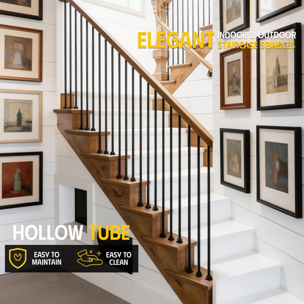 Wrought Iron Balusters (Set of 30), Round Hollow Straight Stair Spindles, Decorative Metal Balusters Spindles for