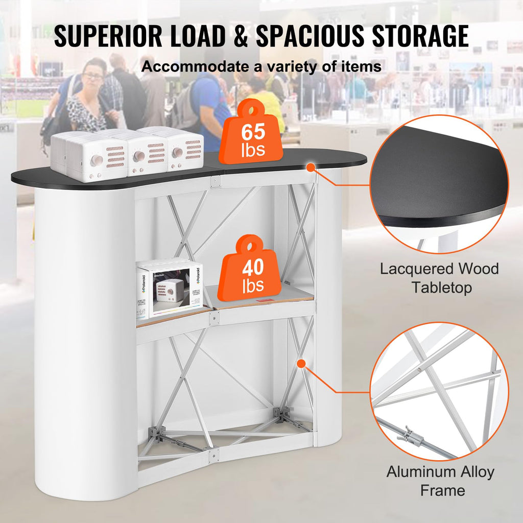 Portable Tradeshow Podium Table, 51.18" x 18.31" x 37.4", Display Exhibition Counter Stand Booth Fair with Wall