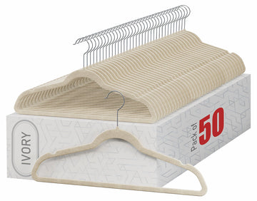 Premium Velvet Hangers 50 Pack - Ivory Slim Non-Slip Felt Hangers