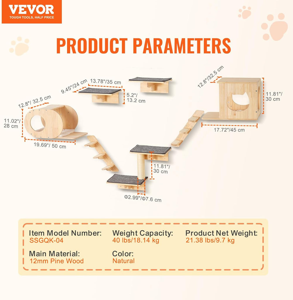 Wall Mounted Cat Shelves and Perches with Jumping Boards, Cat Beds, Hammocks & Tree, Up to 40 lbs for Sleeping