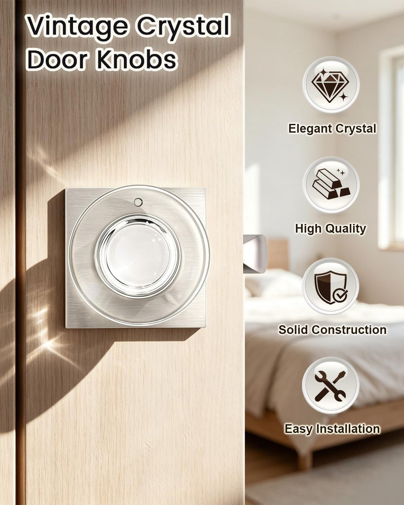 Crystal Door Knobs with Lock, Glass Door Knob Interior, Privacy Transparent Door Knobset,Keyless for Interior